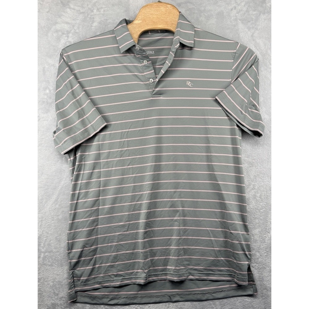 Dunwoody Country Club Signature Brand Polo Gray Pink Striped Peformance Size L